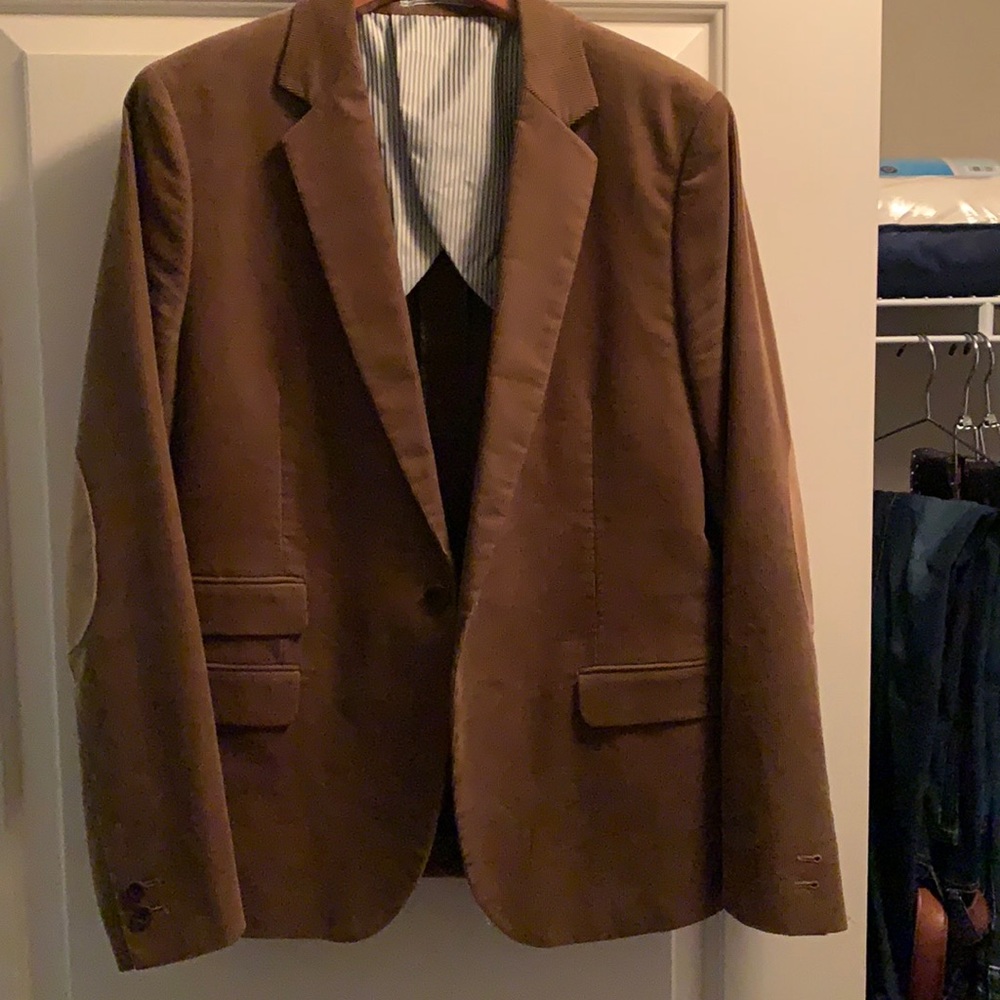 Steven Alan corduroy blazer in dark camel with suede elbow patches, size 42